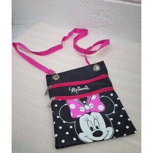 Disney Minnie Mouse Passport Bag Purse Canvas Crossbody Adjustable Strap Zip